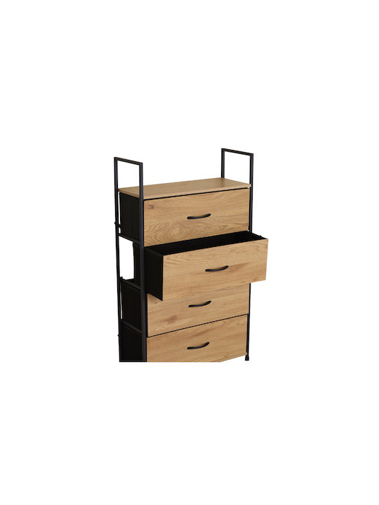 Bedroom Chest of Drawers Made of Wood & Metal with 4 Drawers Oak 58.6x23.5x100cm