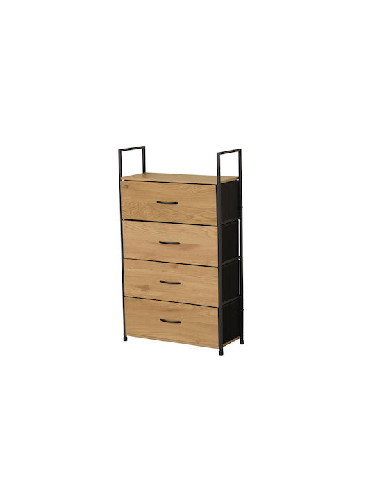 Bedroom Chest of Drawers Made of Wood & Metal with 4 Drawers Oak 58.6x23.5x100cm
