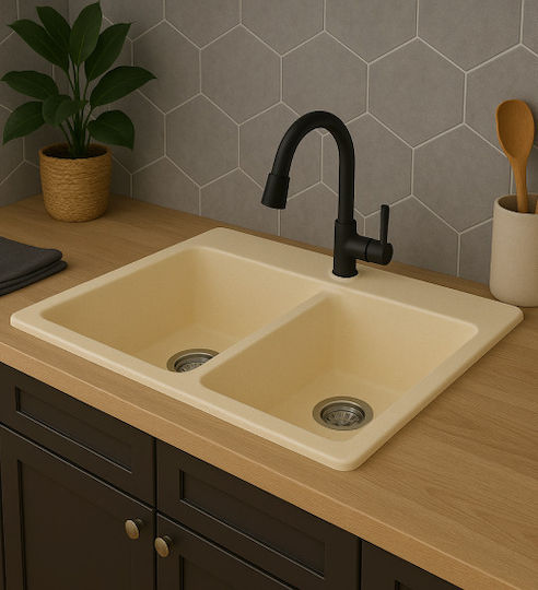 Unixton Drop-In Kitchen Sink Made of Liquid Granite 78x50cm Brown
