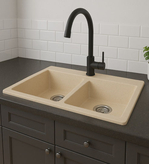Unixton Drop-In Kitchen Sink Made of Liquid Granite 78x50cm Brown