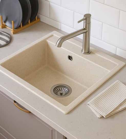 Unixton Icarus50 Drop-In Küchenspüle aus Flüssiger Granit M50xP50cm Braune
