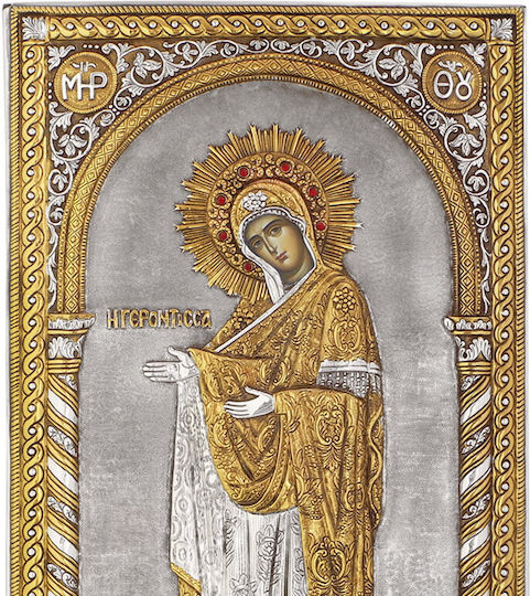 Heilige Maria Γerontissa Silber Darstellung Epichrysi 51x31cm