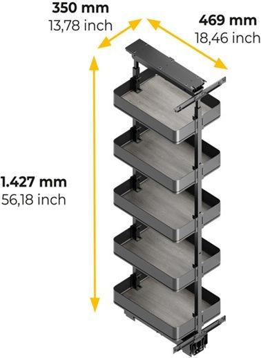 Pantry with Wooden Bottom Emuca Harmony Brake Box 40cm Anthracite Height 1780-2080mm