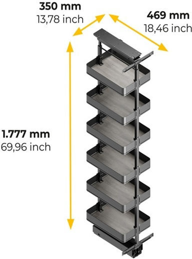 Pantry with Wooden Bottom Emuca Harmony Brake Box 40cm Anthracite Height 1780-2080mm