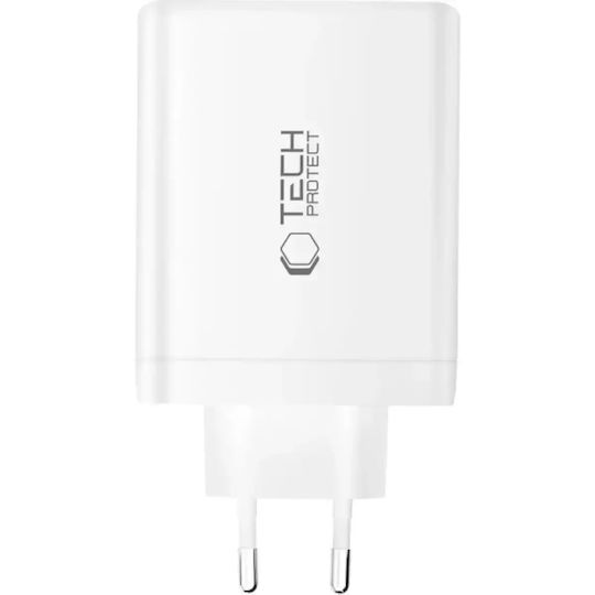 Tech-Protect Φορτιστής Χωρίς Καλώδιο GaN με Θύρα USB-A και 3 Θύρες USB-C 120W Power Delivery / Quick Charge 3.0 Λευκός (NC120W-GAN)