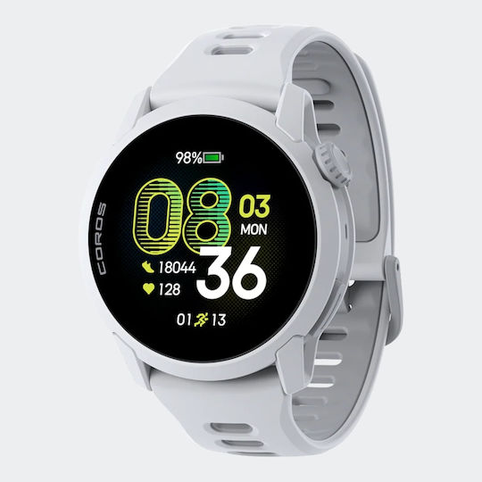 Coros Pace 4 43mm Rezistent la apă Smartwatch (White Silicone Strap)