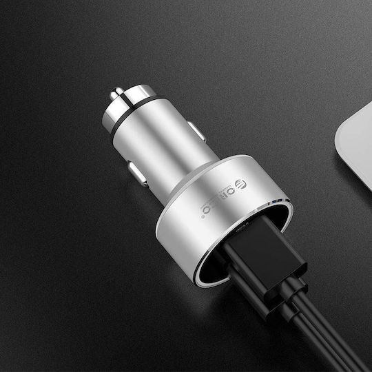 Orico Încărcător Auto Cu Mufă De Brichetă 30W Încărcare Rapidă Cu Porturi 2xUSB-A Culoare Argintie