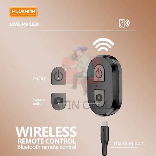 Plokama Pk-p9 Led Selfie Stick Trepied Pentru Telefon Mobil Bluetooth Cu Lumină De Umplere Negru