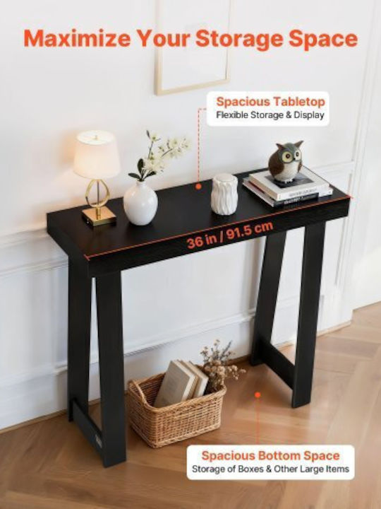 Wooden Console Table Black Velvet-Black Metal L91.5xW30.5xH36cm
