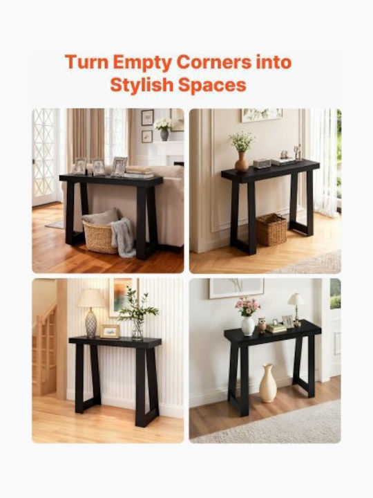 Wooden Console Table Black Velvet-Black Metal L91.5xW30.5xH36cm