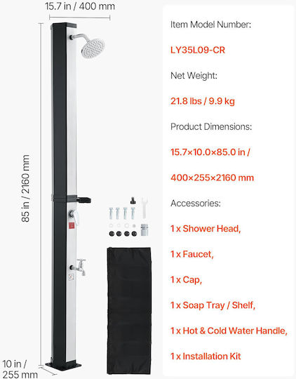 Vevor Pool-Dusche Solar mit 195 cm Höhe Schwarz
