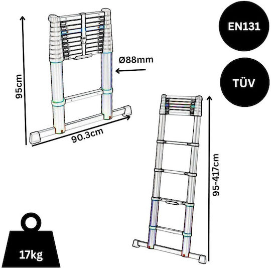 Batavia Telescopic Ladder Aluminum 14 of Steps with Maximum Height 4.17m