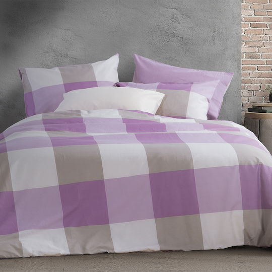 Nef-Nef Homeware Set Cearșafuri cu Elastic 100x200+35cm. Casual Check Mauve 3buc