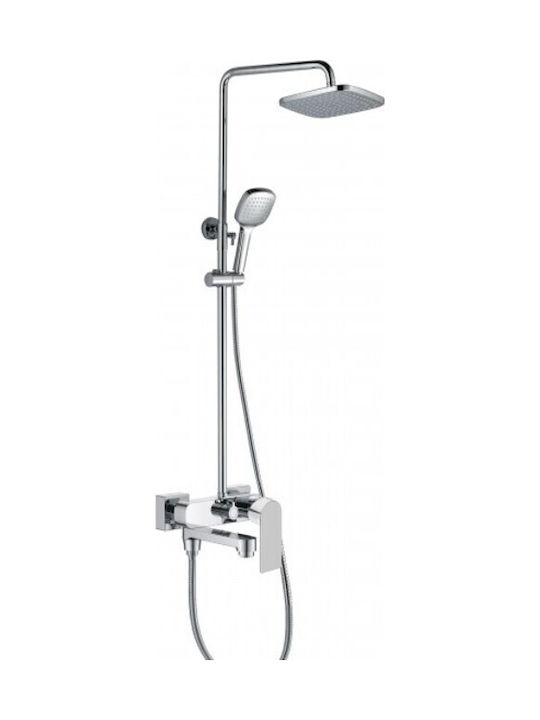 Inter Ceramic Elmira Adjustable Shower Column with Bathtub Mixer 77.5-138cm Silver