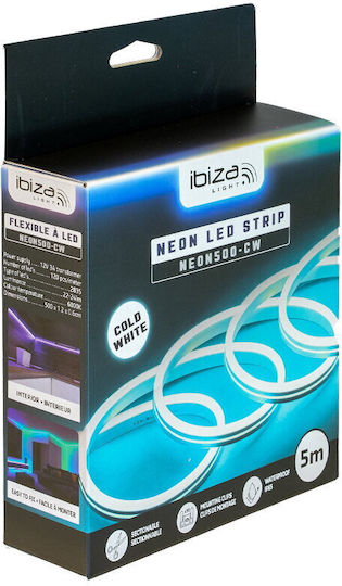 Ibiza Sound Bandă LED Impermeabilă 12V Lumină Albă Rece 5m Neon Flex cu Sursă de Alimentare