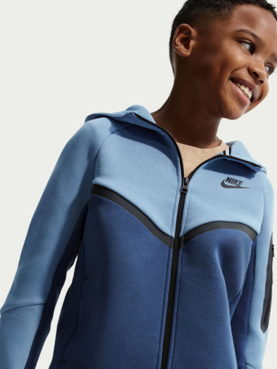 Fleece Kids Sweatshirt Cardigan With Pockets Blue Tech Fleece