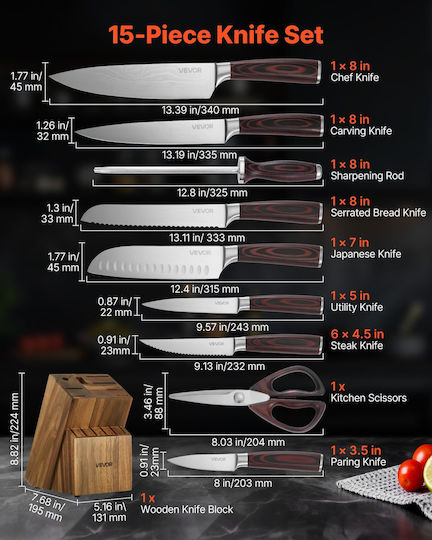 Vevor Knife Set from Stainless Steel 15pcs