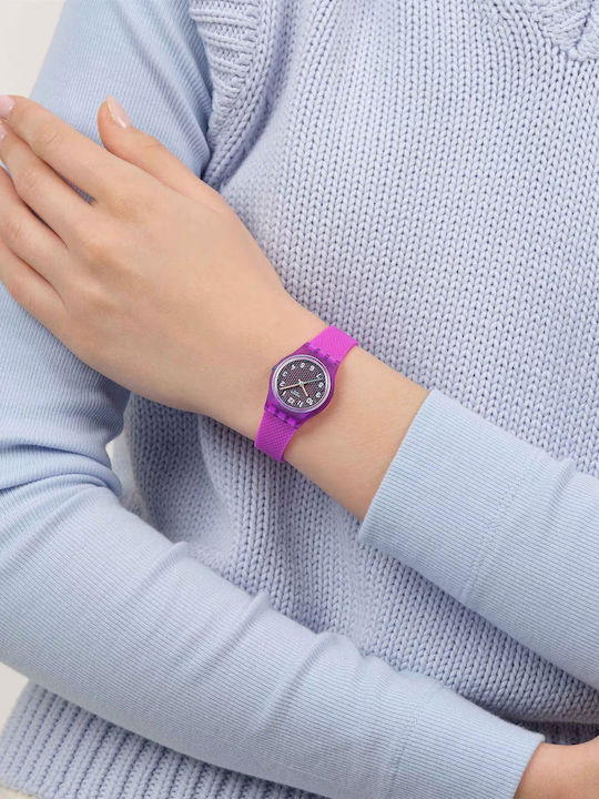 Swatch Swatch Γυναικείο Ρολόι Μπαταρίας με Μωβ Καουτσούκ Λουράκι