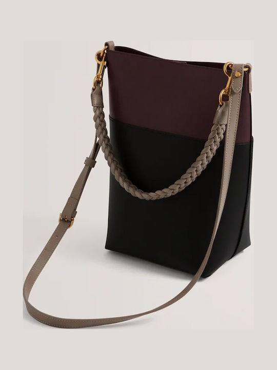Colourblock Leather Women's Bag Handbag Burgundy