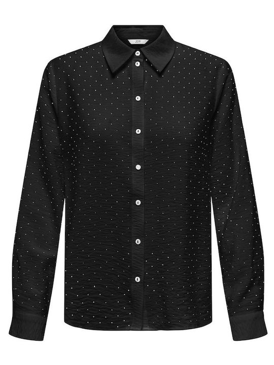 Langärmeliges Damenhemden Schwarzes Polka Dot