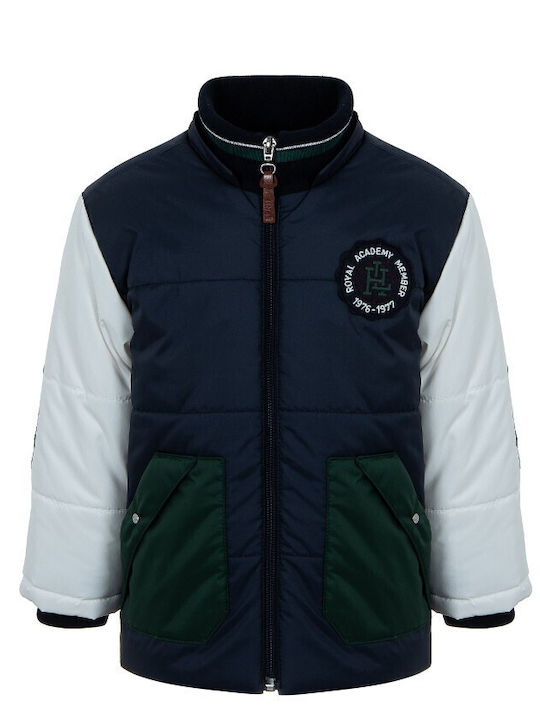 Wasserdichtes Kinderjacke Lässig Lang mit Futter & Kapuze Marineblau