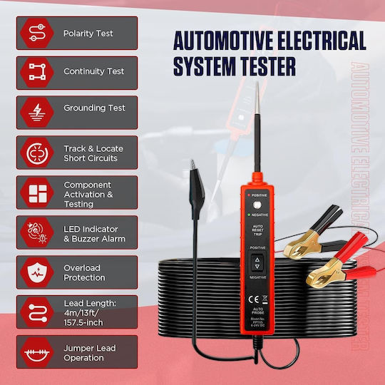 Tester Multifuncțional Portabil Circuite Auto 6v-24v Dc Cablu 5 Metri Protecție Supratensiune 8a Test Polaritate