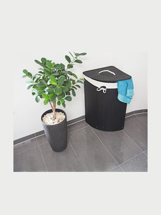 Relaxdays Wäschekorb Bamboo 60lt mit Deckel 49,5x37x65cm Schwarzes