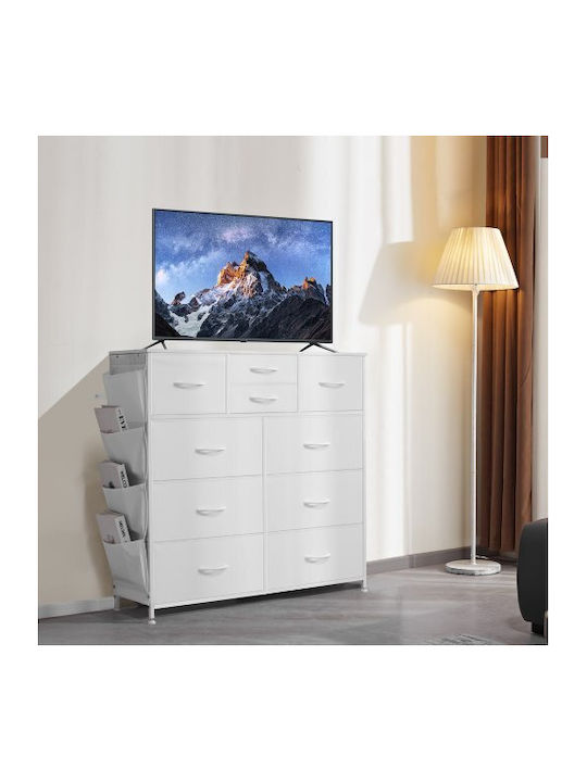 Metallic Chest of Drawers with 10 Drawers White with Fabric Coating 100x30x97.5cm