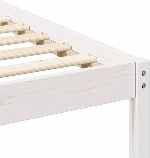 Pat Single Din Lemn Alb Cu Plăci Pentru Saltea 100x210cm