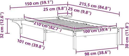 Pat Single Din Lemn Alb Cu Plăci Pentru Saltea 100x210cm