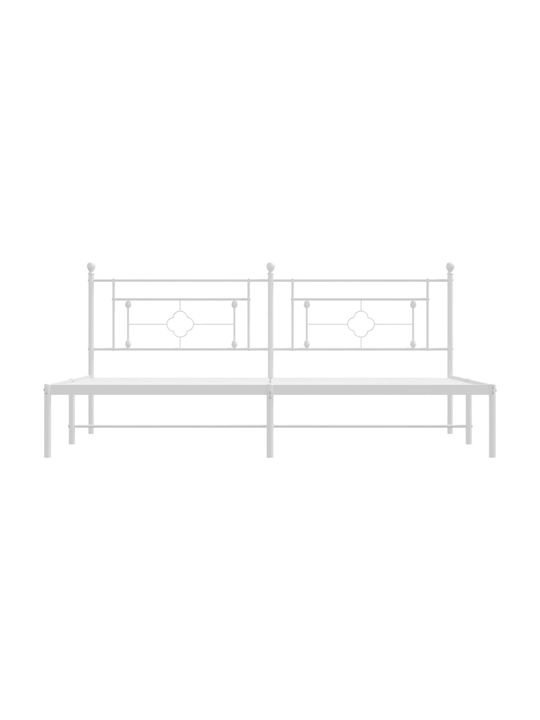 King Size Metal Bed White with Slats for Mattress 193x203cm