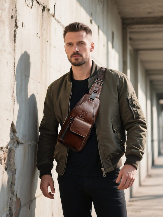 Leather Men's Bag Sling Brown