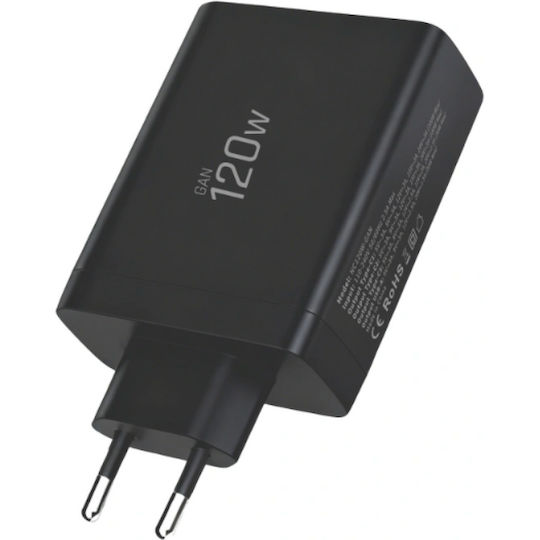 Tech-Protect Charger Without Cable GaN with USB-A Port and 3 USB-C Ports 120W Power Delivery / Quick Charge 3.0 Blacks (NC120W-GAN)