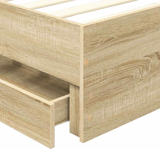 Einzelnes Holzbett Sonoma mit Lattenrost für Matratze 75x190cm