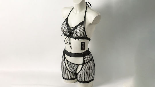 Ophelia's Dream Lingerie Fishnet Set Bra-crotchless Shorts 10h3135blk