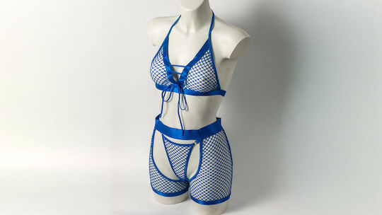 Ophelias Traum Lingerie Netzset BH-offener Schritt Shorts 10h3135blau