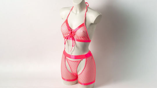 Ophelias Traum Lingerie Netzset BH-Offener Schritt Shorts Pink 10h3135pnk
