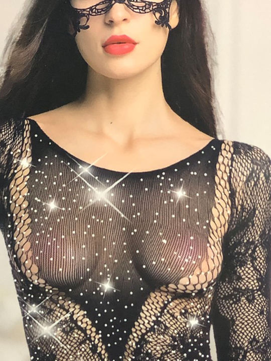 Vaqua Sexy Body Cu Mâneci Lungi Și Strasuri Negru