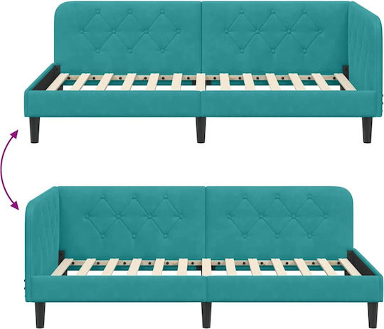 Sofa Bed Single Upholstered with Velvet Turquoise with Slats for Mattress 100x200cm 42016624