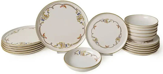 Dinnerware Set Bronze Bloom 18 Pieces 6 Persons Gold Details 28 × 28 Cm