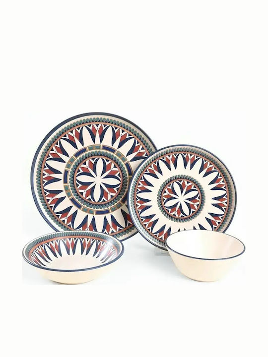 Dinnerware Set 24 Pieces 6 Persons Blue Pattern 28 × 28 Cm