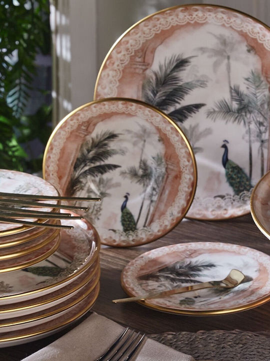 19-Piece Stoneware Porcelain Peacock Garden Dinnerware Set for 6 People 24x24cm
