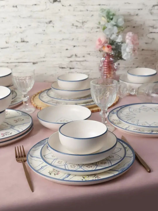 Elegant White-Blue Dinnerware Set 24 Pieces 6 Persons 28x28cm