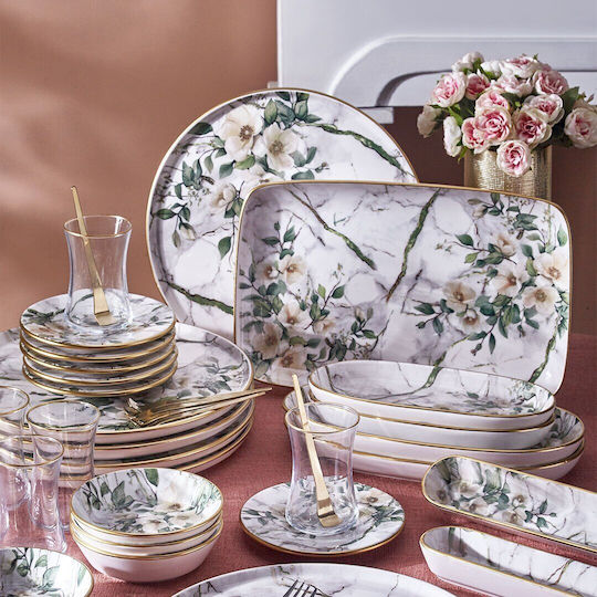 Set 35 Bucăți Farfurii De Mic Dejun Marmură Înflorită – 26x2cm