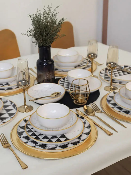 Trigon Dinnerware Set Black White Gold Details 27 X 27cm