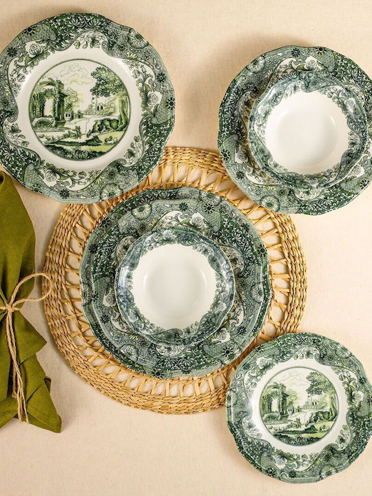 Set Farfurii Porțelan 24 Bucăți Set De Mese Peisaje Smarald Pentru 6 Persoane 25x25cm