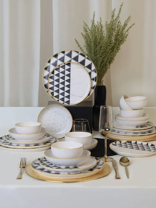 Trigon Dinnerware Set Black White Gold Details 27 X 27cm