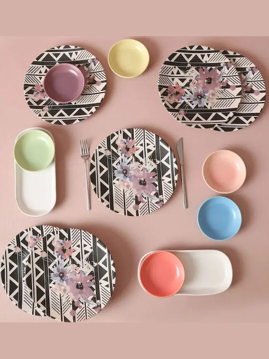 Set Serving Plates Leylak 14 Pieces 6 Persons Floral Modern Multicolour 25 × 25 Cm