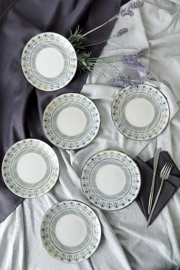 Serving Plate Desert Stoneware Ege Set of 6 Pieces White 20x20cm
