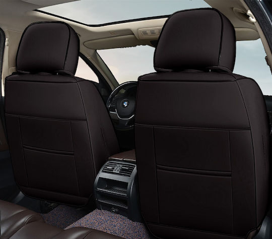 Huse Scaune Auto Premium 5 Locuri Carguard Deluxe Piele Eco Perforată Negru Crem